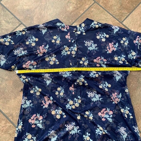 Tribute Robe Size 22 Blue Floral Sheer Button Short Sleeve House Dress - Picture 12 of 13